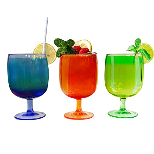 Lily's Home Set of 8 Colors Unbreakable Poolside 12 oz Acrylic Plastic Wine and Water Tumbler Stackable Goblets. Made of Shatterproof Plastic and Ideal for Indoor and Outdoor Use, Reusable.