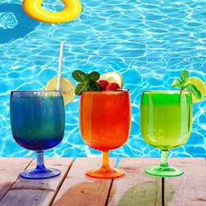 Lily's Home Set of 8 Colors Unbreakable Poolside 12 oz Acrylic Plastic Wine and Water Tumbler Stackable Goblets. Made of Shatterproof Plastic and Ideal for Indoor and Outdoor Use, Reusable.