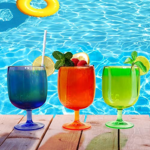 Lily's Home Set of 8 Colors Unbreakable Poolside 12 oz Acrylic Plastic Wine and Water Tumbler Stackable Goblets. Made of Shatterproof Plastic and Ideal for Indoor and Outdoor Use, Reusable.