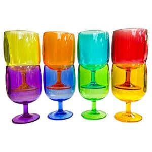 Lily's Home Set of 8 Colors Unbreakable Poolside 12 oz Acrylic Plastic Wine and Water Tumbler Stackable Goblets. Made of Shatterproof Plastic and Ideal for Indoor and Outdoor Use, Reusable.