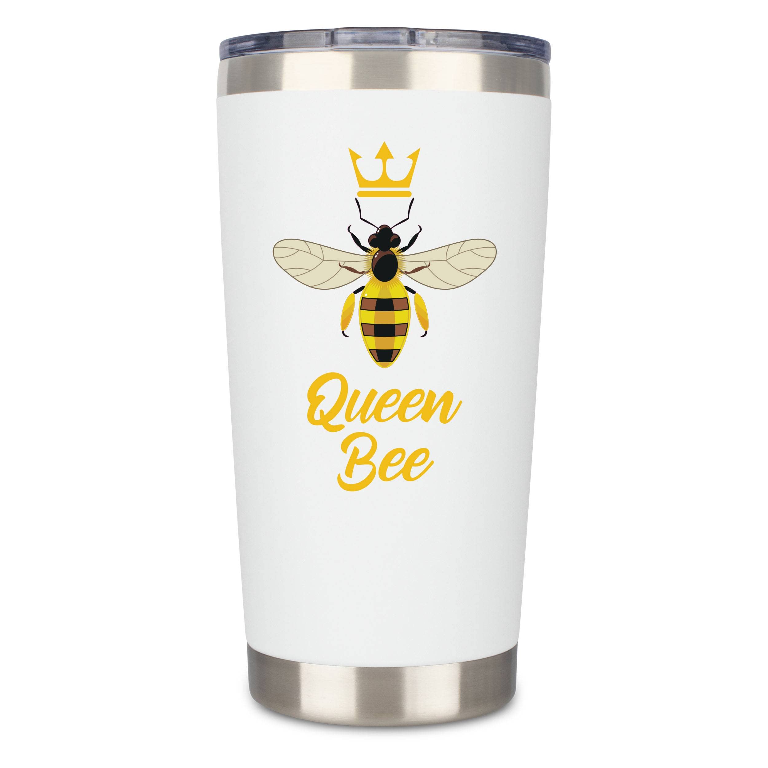 JENVIO Bee Mothers Day Gifts for Women | Queen Bee Lover | White Stainless Steel Wine/Coffee Travel Tumbler/Mug Includes Lid 2 Straws and Gift Box | Valentine's Day Bumble Bee (20 Ounce)