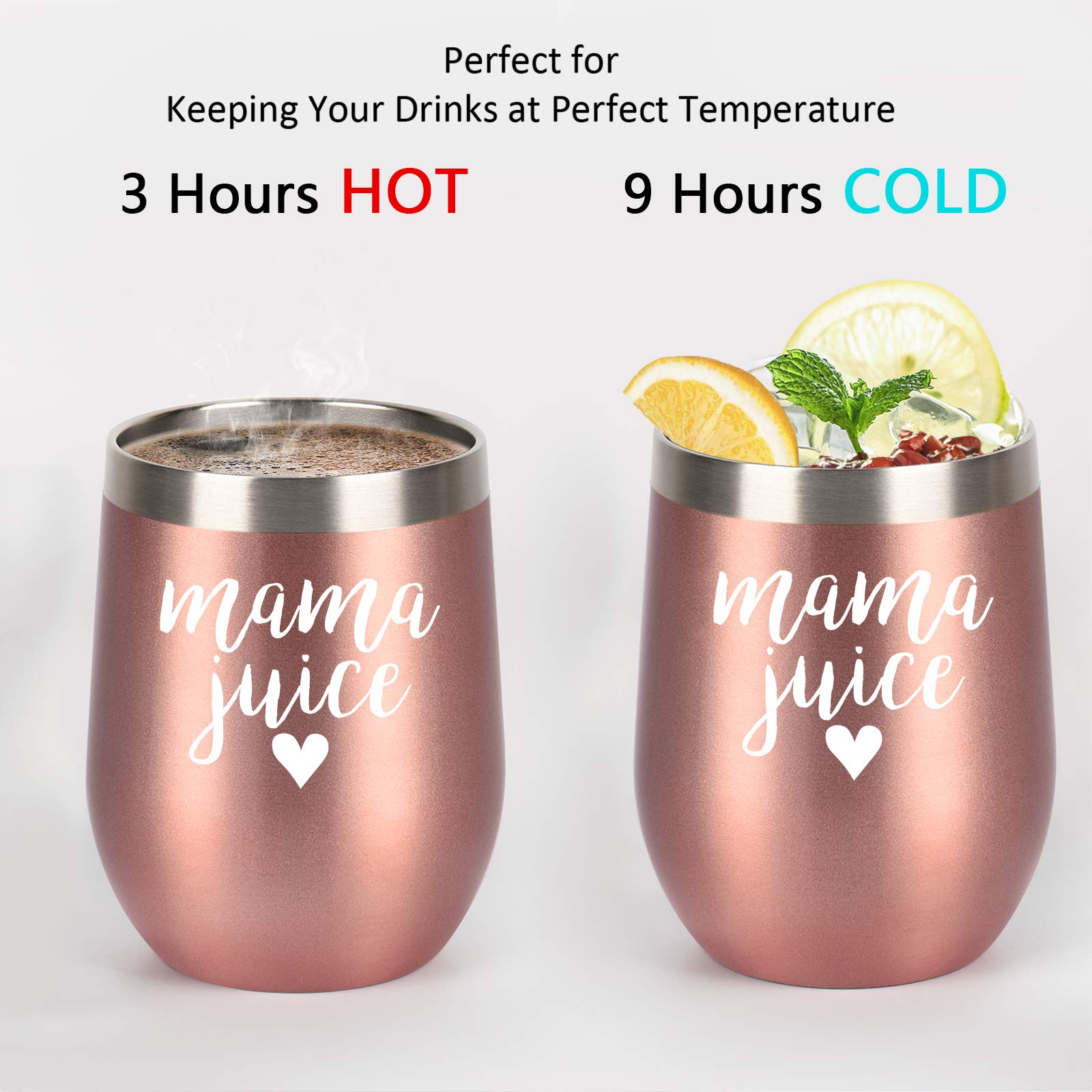 Mama Juice Wine Tumbler, Funny Christmas Birthday Gifts for Mom, Mother, Mom to be, New Mom, Pregnant Mom, Her, Wife, Mothers Day Stainless Steel Insulated Tumbler with Lid(12oz, Rose Gold)