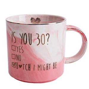 funny 30th birthday gifts for women - turning 30 year old birthday bday gift ideas for wife, mom, daughter, sister, aunt, best friends, coworkers - fabulous pink marble mug, ceramic 11.5oz coffee cup