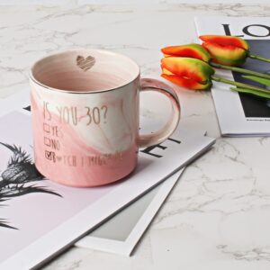 Funny 30th Birthday Gifts for Women - Turning 30 Year Old Birthday Bday Gift Ideas for Wife, Mom, Daughter, Sister, Aunt, Best Friends, Coworkers - Fabulous Pink Marble Mug, Ceramic 11.5oz Coffee Cup