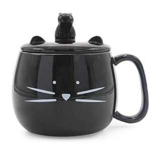 koolkatkoo 16oz cute cat coffee mug with cell phone holder lid for cat lover unique ceramic black mugs tea cup gift for women