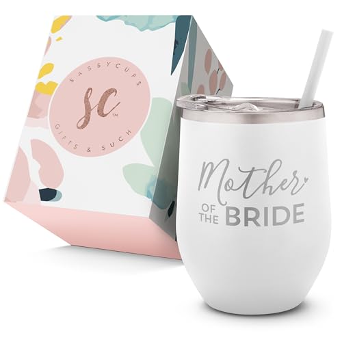 Mother of the Bride Engraved Stainless Steel Tumbler Cup with Lid and Straw - Gift for Mom - Bride, Bridal Shower, Wedding, Engagement Party - Mom's Travel Tumbler - Travel Mug for Bride's Mom