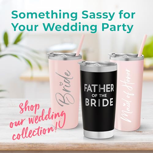 Mother of the Bride Engraved Stainless Steel Tumbler Cup with Lid and Straw - Gift for Mom - Bride, Bridal Shower, Wedding, Engagement Party - Mom's Travel Tumbler - Travel Mug for Bride's Mom