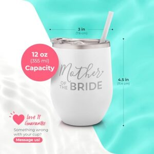 Mother of the Bride Engraved Stainless Steel Tumbler Cup with Lid and Straw - Gift for Mom - Bride, Bridal Shower, Wedding, Engagement Party - Mom's Travel Tumbler - Travel Mug for Bride's Mom