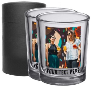 2pk personalized printed photo 2.5oz shot glasses, gifts for dads and moms, custom image or pictures – anniversaries, party favors, bachelor or bachelorette party, 21st birthday shot glass