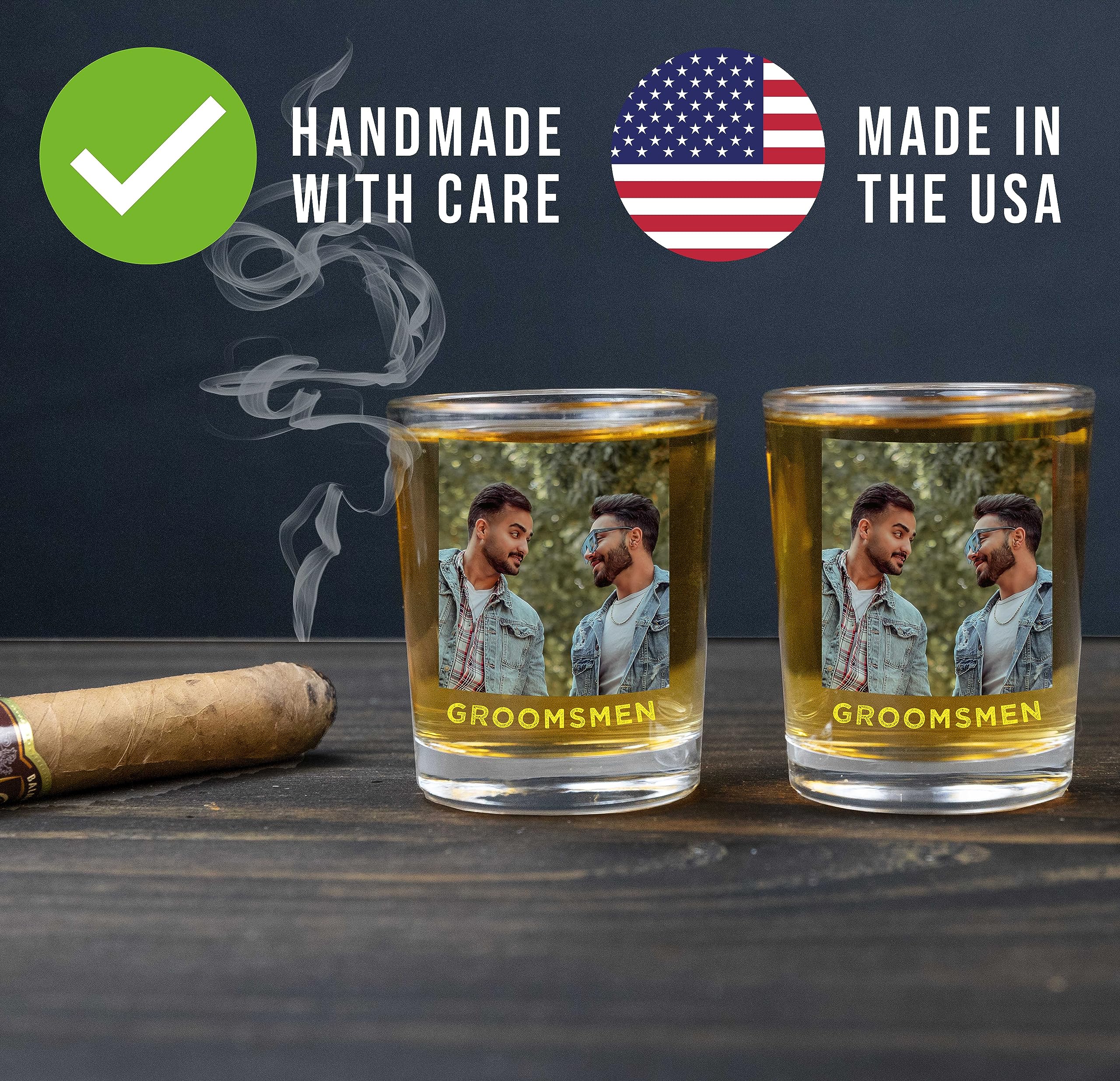 2pk Personalized Printed Photo 2.5oz Shot Glasses, Gifts for Dads and Moms, custom image or pictures – anniversaries, party favors, bachelor or bachelorette party, 21st birthday shot glass