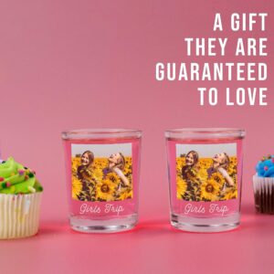 2pk Personalized Printed Photo 2.5oz Shot Glasses, Gifts for Dads and Moms, custom image or pictures – anniversaries, party favors, bachelor or bachelorette party, 21st birthday shot glass