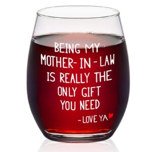 futtumy mother in law gifts, mother-in-law stemless wine glass 15oz, mother’s day gift birthday gift christmas gift for mother in law from daughter in law son in law