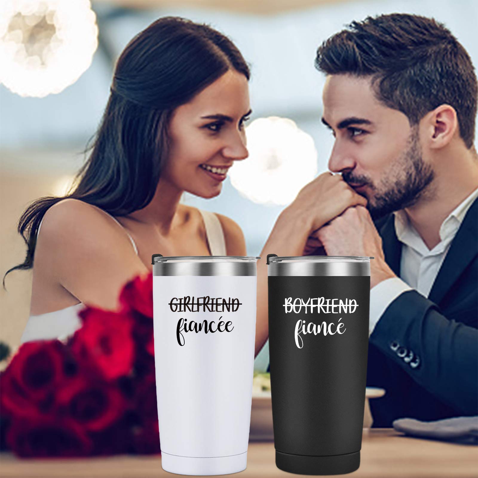Engagement Gifts for Couples, Boyfriend and Girlfriend Travel Tumbler Set, Engaged Anniversary Ideas for Couples Fiance Fiancee Her Him Women Friend, 20oz Stainless Steel Insulated Tumbler with Lid