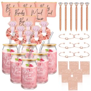 irenare 36 pcs bridesmaid proposal gifts bridal shower gifts 16 oz glass cup cosmetic makeup bags invited cards scrunchies hair knotted bracelets diamond pens favors for wedding (rose gold)