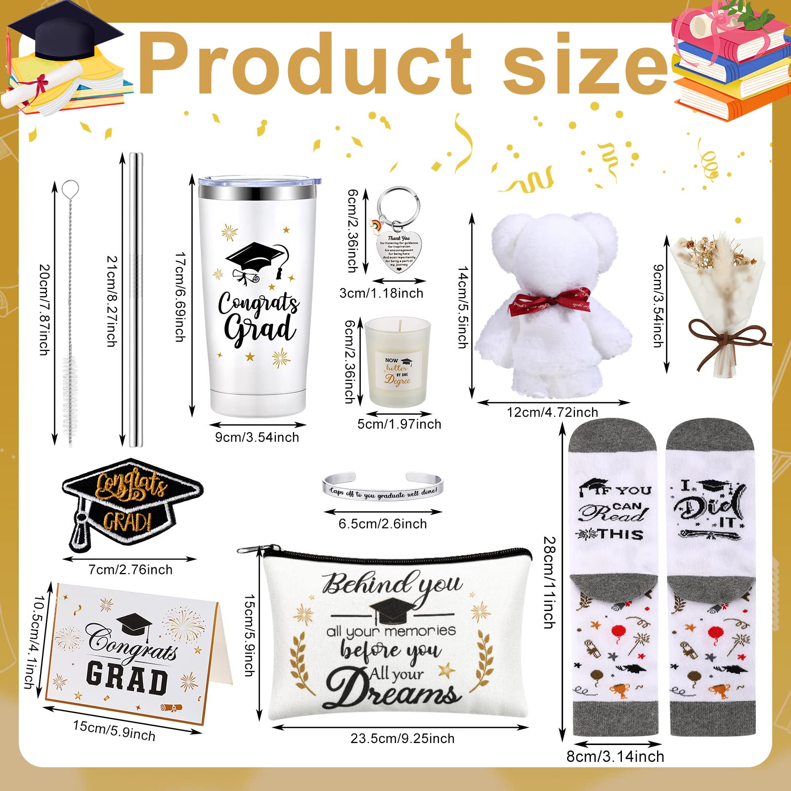 Gerrii 10 Pcs 2024 Graduation Gift Set Congrats Gift Box Include Steel Tumbler Towel Candle Socks Keychain and Flower for Girl Women Girlfriend Sister College School Birthday Gifts