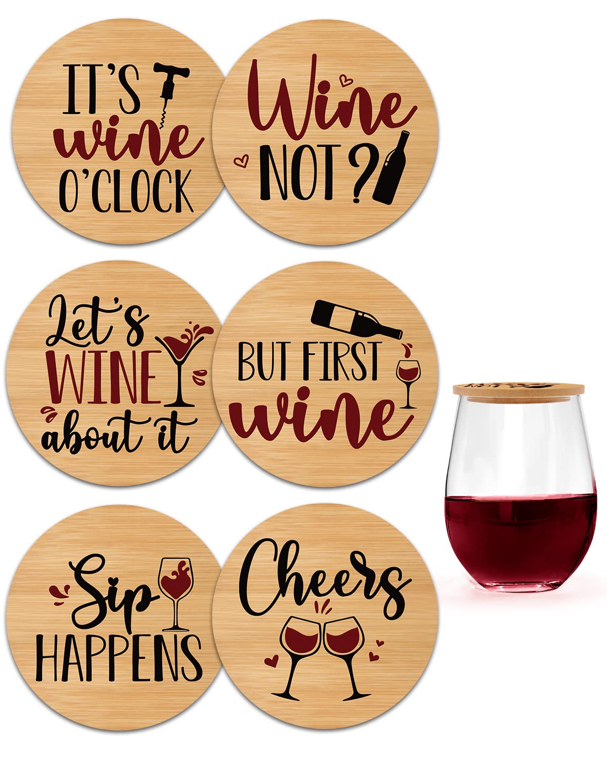 Xylolfsty Funny Wine Glass Covers to Keep Bugs Out Wood Drinking Glass Lids Appetizer Glass Toppers Outdoor Drink Covers for Coffee Mugs, and Water Glasses Bamboo Wine Accessories Housewarming Gift