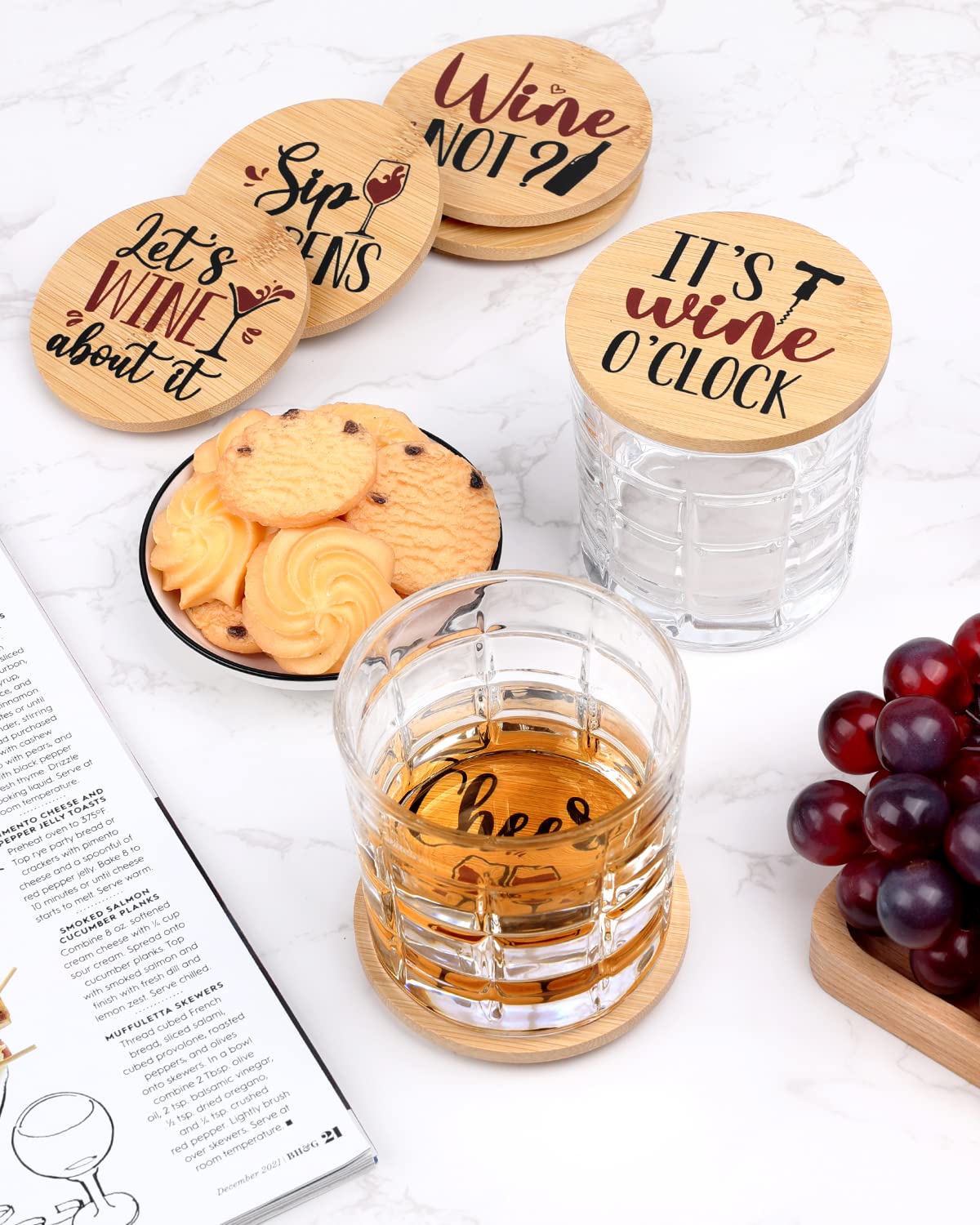 Xylolfsty Funny Wine Glass Covers to Keep Bugs Out Wood Drinking Glass Lids Appetizer Glass Toppers Outdoor Drink Covers for Coffee Mugs, and Water Glasses Bamboo Wine Accessories Housewarming Gift