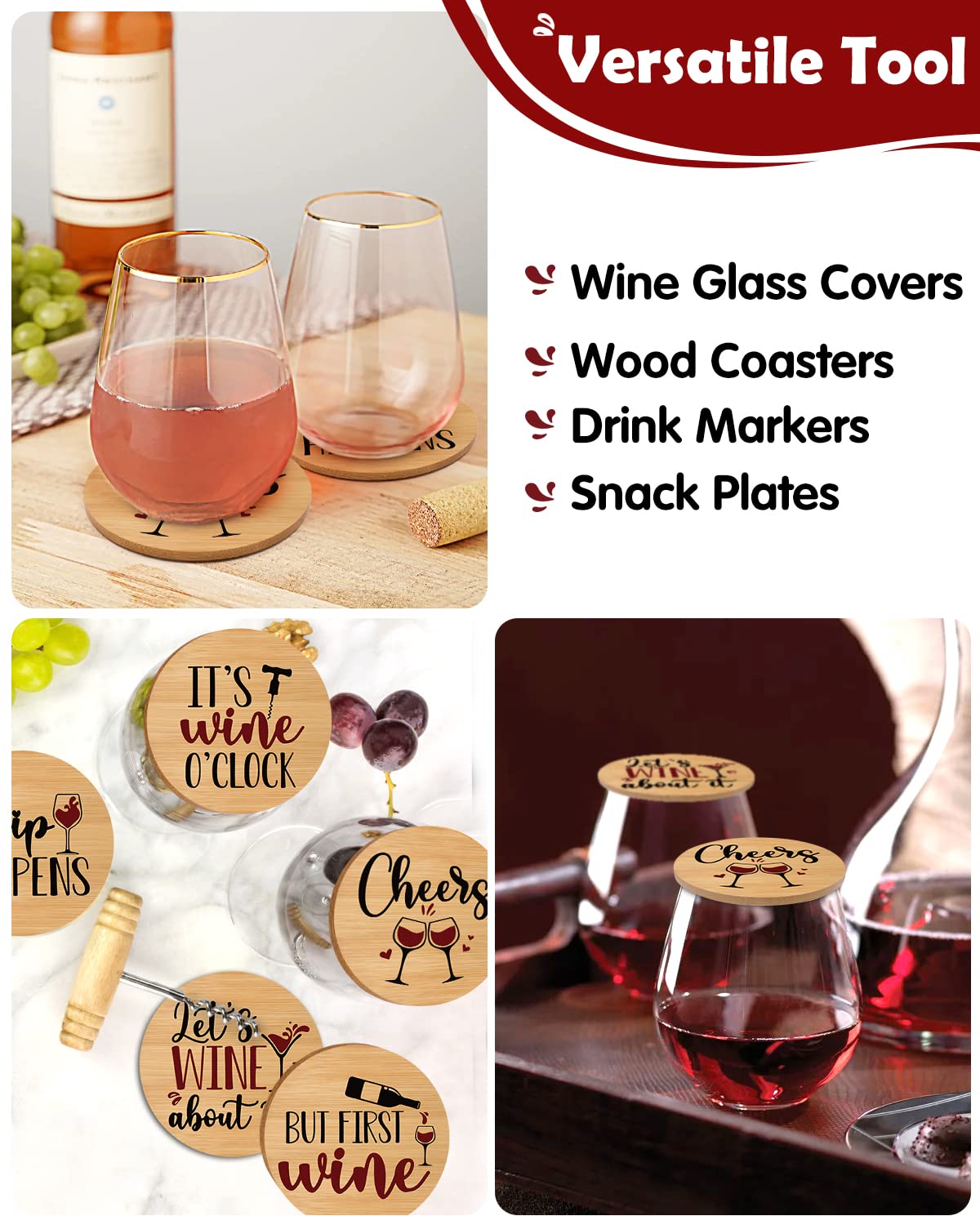 Xylolfsty Funny Wine Glass Covers to Keep Bugs Out Wood Drinking Glass Lids Appetizer Glass Toppers Outdoor Drink Covers for Coffee Mugs, and Water Glasses Bamboo Wine Accessories Housewarming Gift