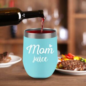 Supkiir Mom Juice, 12 oz Wine Tumbler, Double Wall Vacuum Insulated Wine Glasses with Lid, Stainless Steel Cup for Wine,Coffee,Cocktails|Perfect Mother's Day, Christmas