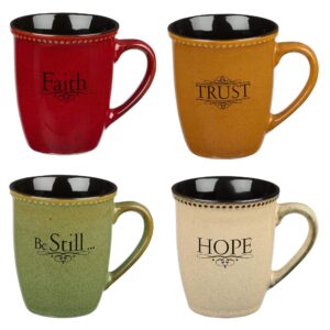 Christian Art Gifts Set of Four Rustic Stoneware Coffee/Tea Mugs w/Bible Verses Sage Green, Ivory, Paprika Red, Pumpkin Orange Inspirational Coffee/Tea Cup for Men and Women