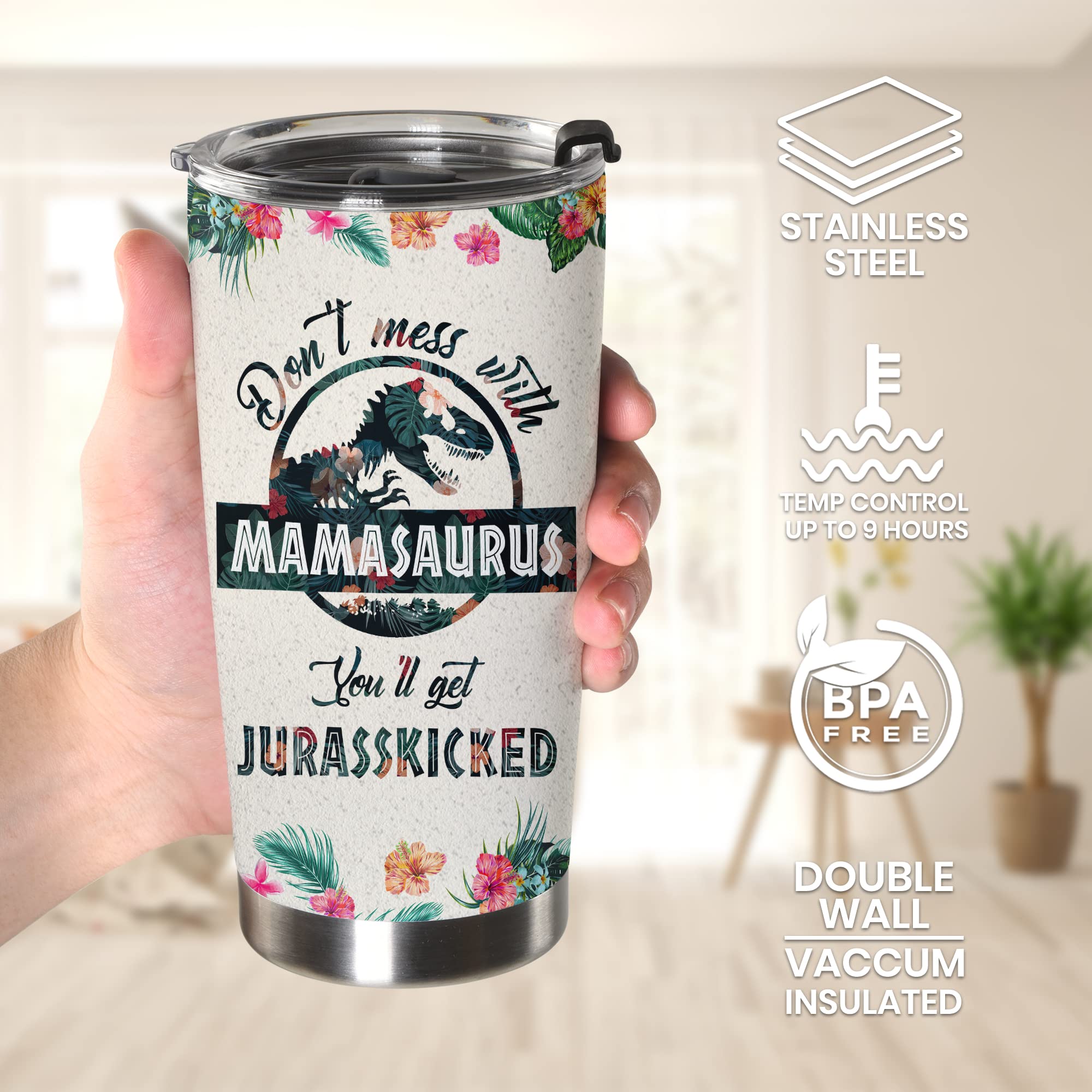 Pavo Mamasaurus Tumbler - Unique Birthday & Christmas Gifts For Women, Mom Gifts from Daughter, Son, Husband - Funny Mom Tumbler 20 Oz Stainless Steel