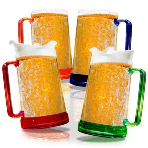 beer mugs with gel freezer 16 oz, double walled beer mugs with handles, color handles set of 4