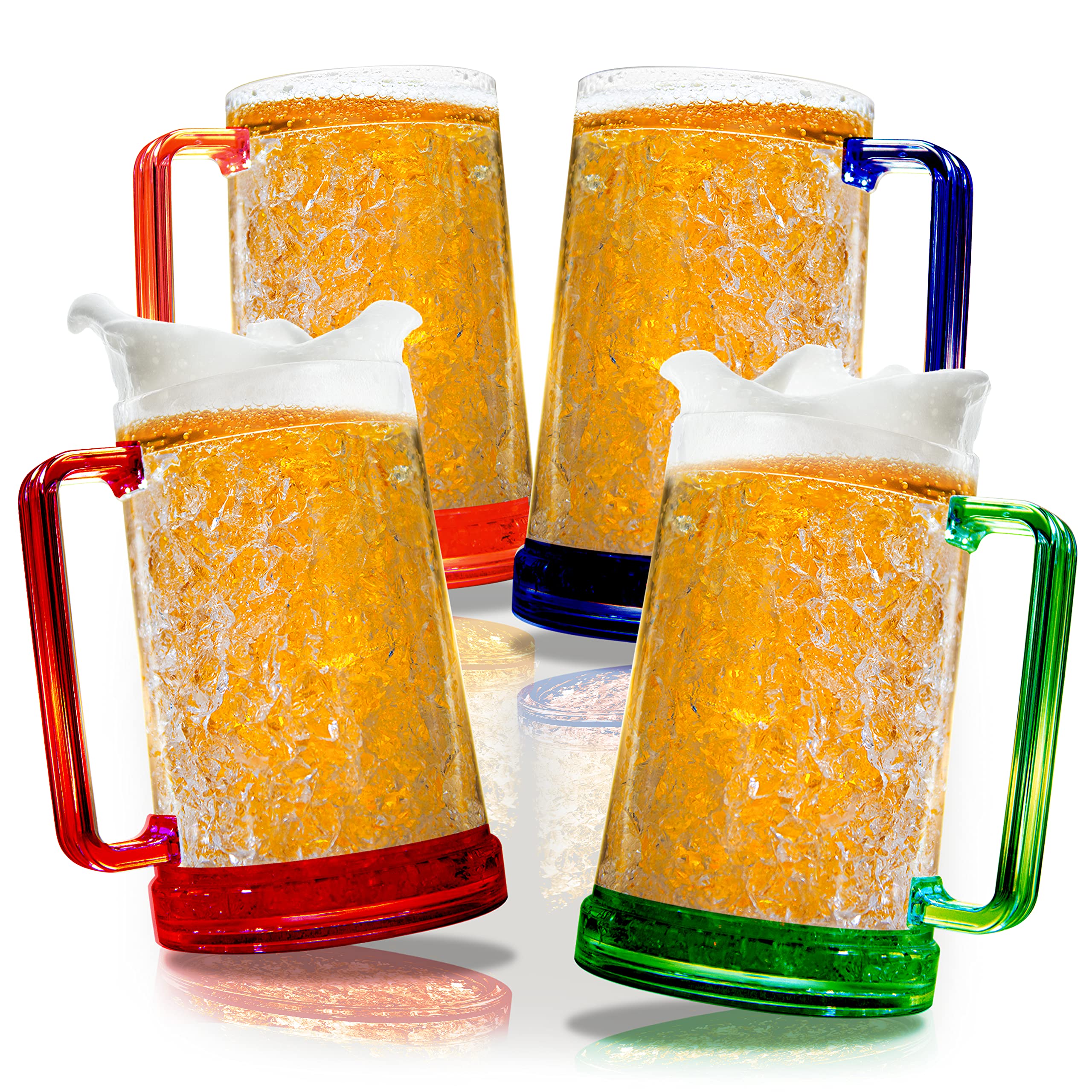 Beer Mugs with Gel Freezer 16 oz, Double Walled Beer Mugs with Handles, Color Handles Set Of 4