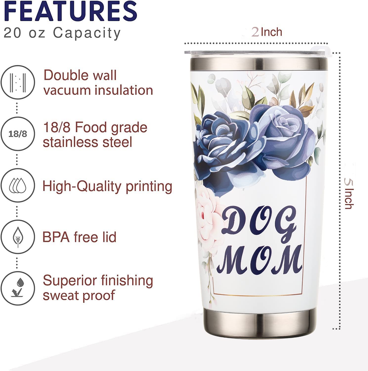 Dog Mom Gifts for Women - 20oz Stainless Steel Insulated Dog Mom Tumbler - Dog Lover Gifts for Women - Mothers Day Gifts for Dog Lovers