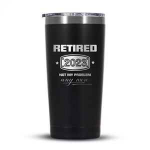 triwol 2023 retirement gifts for men and women, funny retired 2023 not my problem any more tumbler gift 20 oz black, retiring present ideas for office coworkers, boss, teacher, doctor, husband, dad