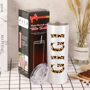 Water Tumbler for Gigi, Mother's Day Gifts for Mom from Granddaughter Grandson, Gigi Gift for Birthday, Christmas, Grandmother New Gigi Present, 20oz Insulated Leopard Tumbler Cup with Lid Straw Brush