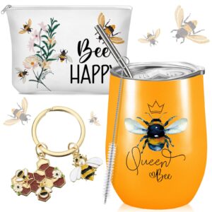 sieral 3 pcs tumbler cup appreciation gift set stainless steel tumbler cup cosmetic bag keychain thank you gift graduation gifts for women daughter teacher friends (bee)
