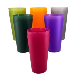 yuyuhua premium 32-ounce large cups, multicolor plastic tumblers bpa free set of 12 for indoor outdoor use (multicolors)