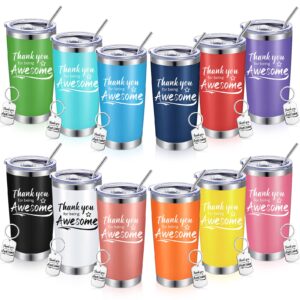 sieral thank you for being awesome tumbler,thank you gifts for women men 20oz insulated stainless steel travel tumbler with lid and straw appreciation gift with keychain (multicolor, 24 pieces)