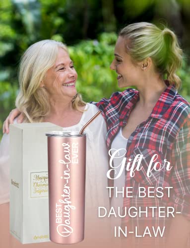 Onebttl Daughter in Law Gifts, Gifts for Daughter-in-Law on Christmas, Mother's Day, 20oz Stainless Steel Skinny Tumbler with Lid Straw - Best Daughter-in-law Ever