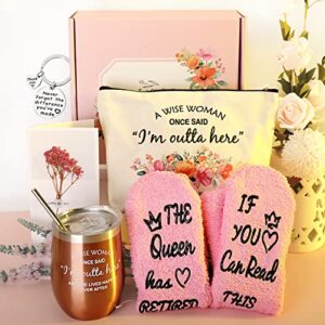 mothers day gifts for mom, retirement gifts wine funny presents box for grandma aunt women 2023, 6 pcs unique humorous socks female wine glasses keychain for teachers mother retiring friends coworker