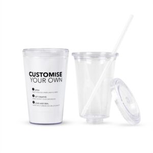 simple green solutions - customizable paper insert acrylic double wall cup for cold drinks, clear reusable cups with lids & straws, insulated plastic tumblers with lids & straw, acrylic tumblers, 16oz