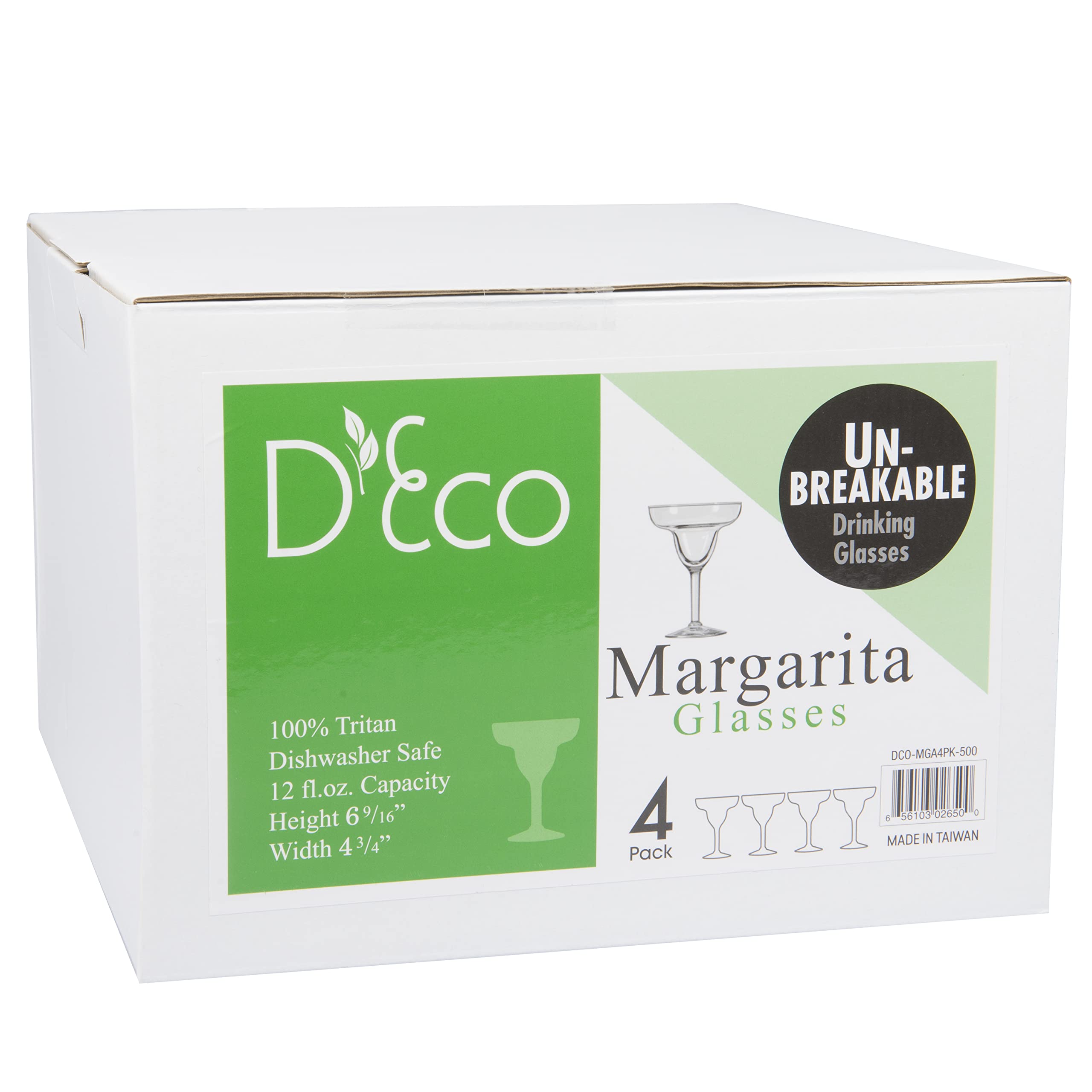 D'Eco Unbreakable 12 oz Margarita Glasses (Set of 4) - Reusable Shatterproof Tequila & Spicy Margarita Glassware - Perfect for Hosting & Entertaining Parties- Mixed Drink & Frozen Cocktail Glasses Set