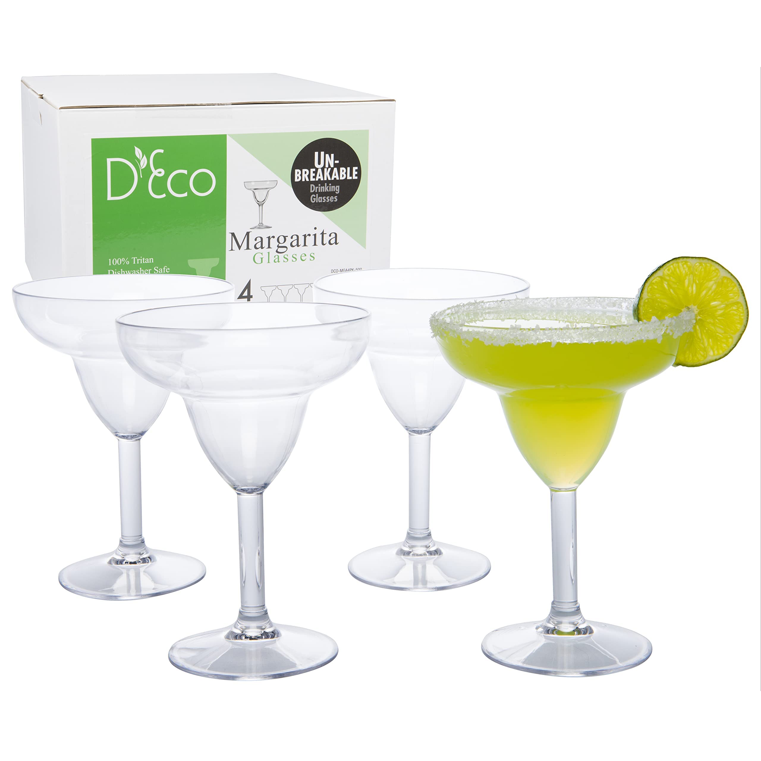 D'Eco Unbreakable 12 oz Margarita Glasses (Set of 4) - Reusable Shatterproof Tequila & Spicy Margarita Glassware - Perfect for Hosting & Entertaining Parties- Mixed Drink & Frozen Cocktail Glasses Set