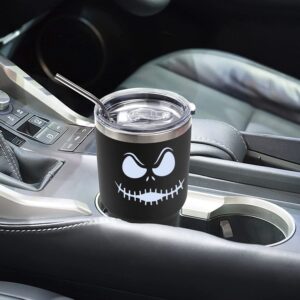 Stainless Steel Three-layer Insulation Cute jack skellington cup 30 oz tumbler with Lid and Straws travel mugs funny coffee tea cups for MenWomen boyfriend gifts (Black)