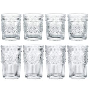 kingrol romantic drinking glasses, set of 8-4 highball glasses (12 oz) and 4 rocks glasses (9 oz), premium glass tumblers glassware set for water, beverages, beer, cocktails
