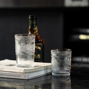 Kingrol Romantic Drinking Glasses, Set of 8-4 Highball Glasses (12 oz) and 4 Rocks Glasses (9 oz), Premium Glass Tumblers Glassware Set for Water, Beverages, Beer, Cocktails