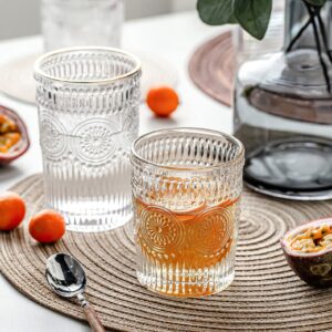 Kingrol Romantic Drinking Glasses, Set of 8-4 Highball Glasses (12 oz) and 4 Rocks Glasses (9 oz), Premium Glass Tumblers Glassware Set for Water, Beverages, Beer, Cocktails