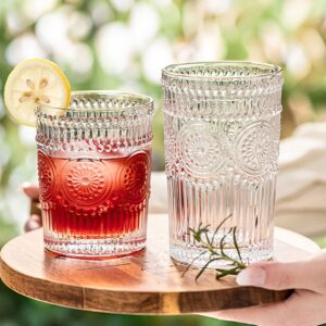 Kingrol Romantic Drinking Glasses, Set of 8-4 Highball Glasses (12 oz) and 4 Rocks Glasses (9 oz), Premium Glass Tumblers Glassware Set for Water, Beverages, Beer, Cocktails