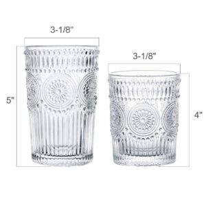 Kingrol Romantic Drinking Glasses, Set of 8-4 Highball Glasses (12 oz) and 4 Rocks Glasses (9 oz), Premium Glass Tumblers Glassware Set for Water, Beverages, Beer, Cocktails