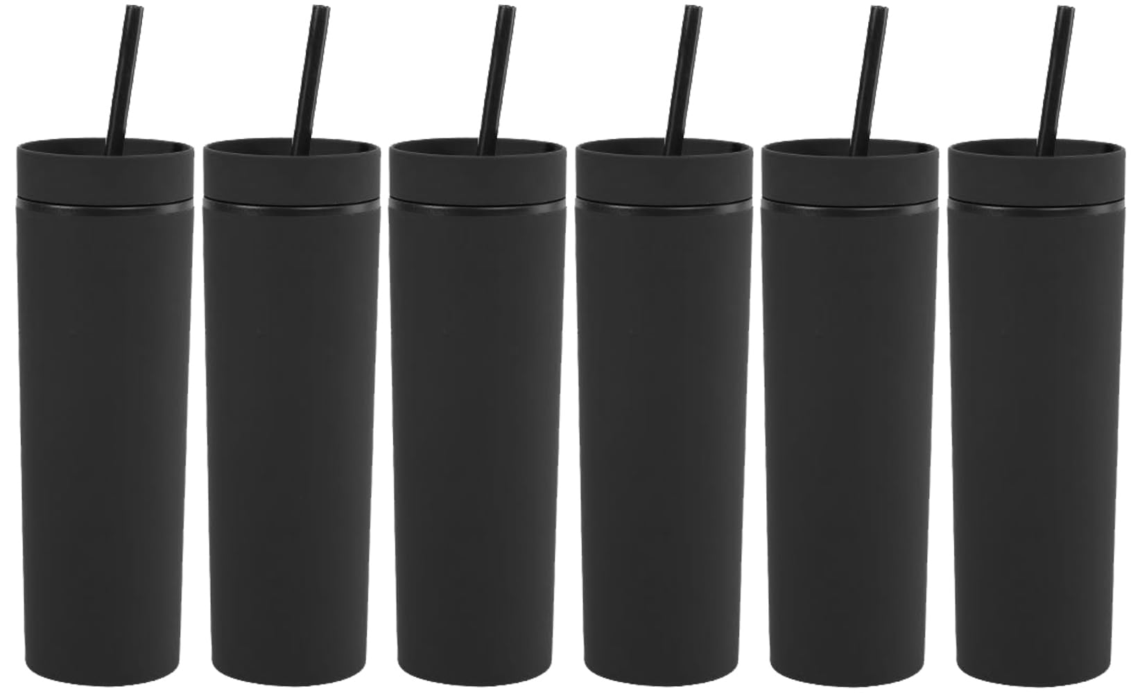 momocici Skinny Tumblers Bulk.16oz Matte Pastel Colored Skinny Tumblers with Lids and Straws.Double Walled Plastic Acrylic Smoothie Tea Iced Coffee Tumbler Cups.Slim Black Tumbler Set.(Black)