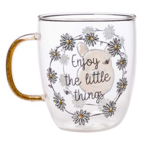 Silver Buffalo Disney Winnie the Pooh Enjoy The Little Things Glitter Handle Glass Mug, 14 Ounces