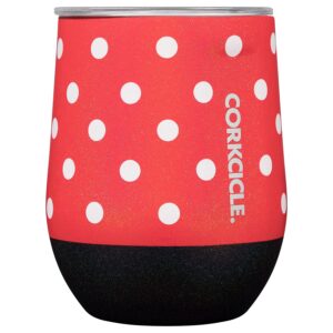 corkcicle disney minnie insulated canteen travel water bottle, triple insulated with easy grip, keeps beverages cold for 25 hours or warm for 12 hours, 16 oz, polka dot red