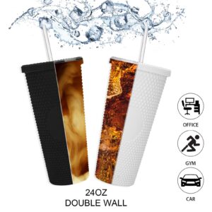 Luxfuel 24oz DIY Studded Tumbler with Lid and Straw,Reusable Plastic Acrylic Cup,Double Walled Iridescent Travel Tumbler for Iced Coffee,Cold Water,Smoothie,Wide Mouth,Spill Proof,100% BPA Free -2Pack