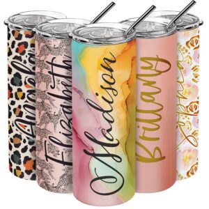 personalized skinny tumbler with lid & straw, 20 oz with custom text, 21 color styles, 10 fonts - personalized gifts for mom, bridesmaid proposal gifts, best friend birthday gifts for women