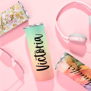 Personalized Skinny Tumbler with Lid & Straw, 20 Oz with Custom Text, 21 Color Styles, 10 Fonts - Personalized Gifts for Mom, Bridesmaid Proposal Gifts, Best Friend Birthday Gifts for Women